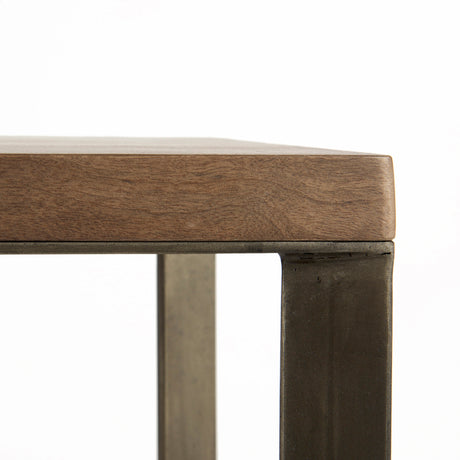 Faye 50L x 15W x 30H Medium Brown Wood W/Antique Nickel Metal Base Console Table from Mercana - Luna Furniture