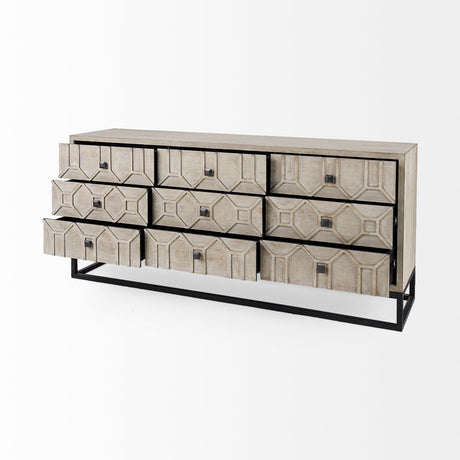 Genevieve II Light Brown Fir Veneer 9 Drawer Sideboard from Mercana - Luna Furniture