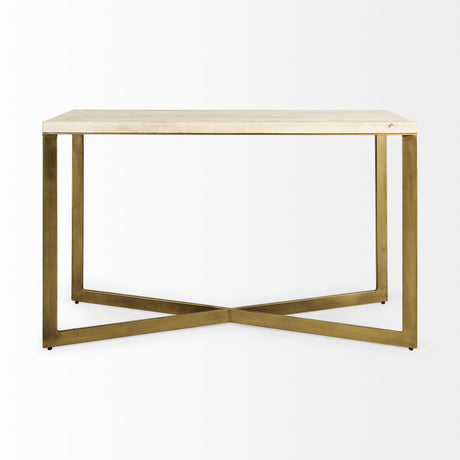 Faye 50L x 15W x 30H Beige Finished Wood W/Gold Metal Base Console Table from Mercana - Luna Furniture