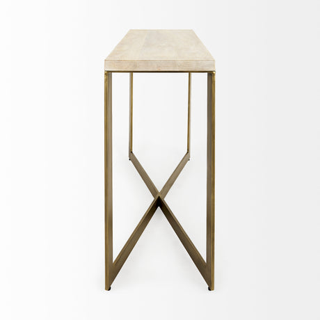 Faye 50L x 15W x 30H Beige Finished Wood W/Gold Metal Base Console Table from Mercana - Luna Furniture