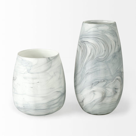 Volta II Tall White Gray Abstract Pattern Glass Vase from Mercana - Luna Furniture