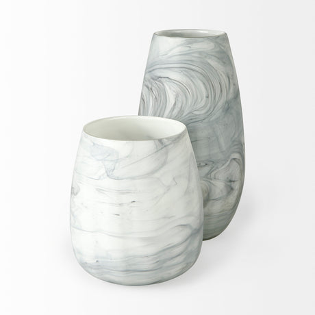 Volta II Tall White Gray Abstract Pattern Glass Vase from Mercana - Luna Furniture