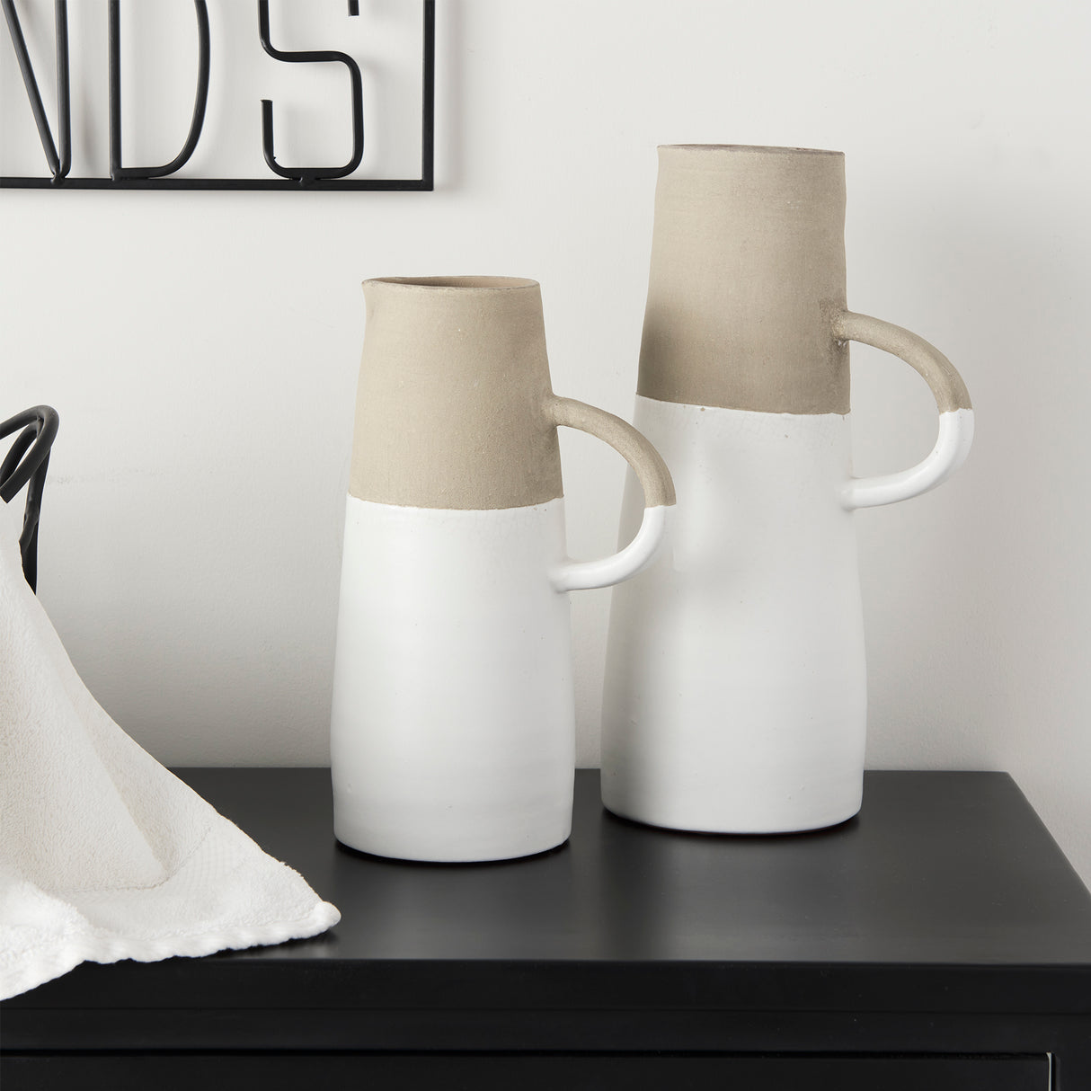 Garand Small 13H Two-Toned White Natural Ceramic Jug from Mercana - Luna Furniture