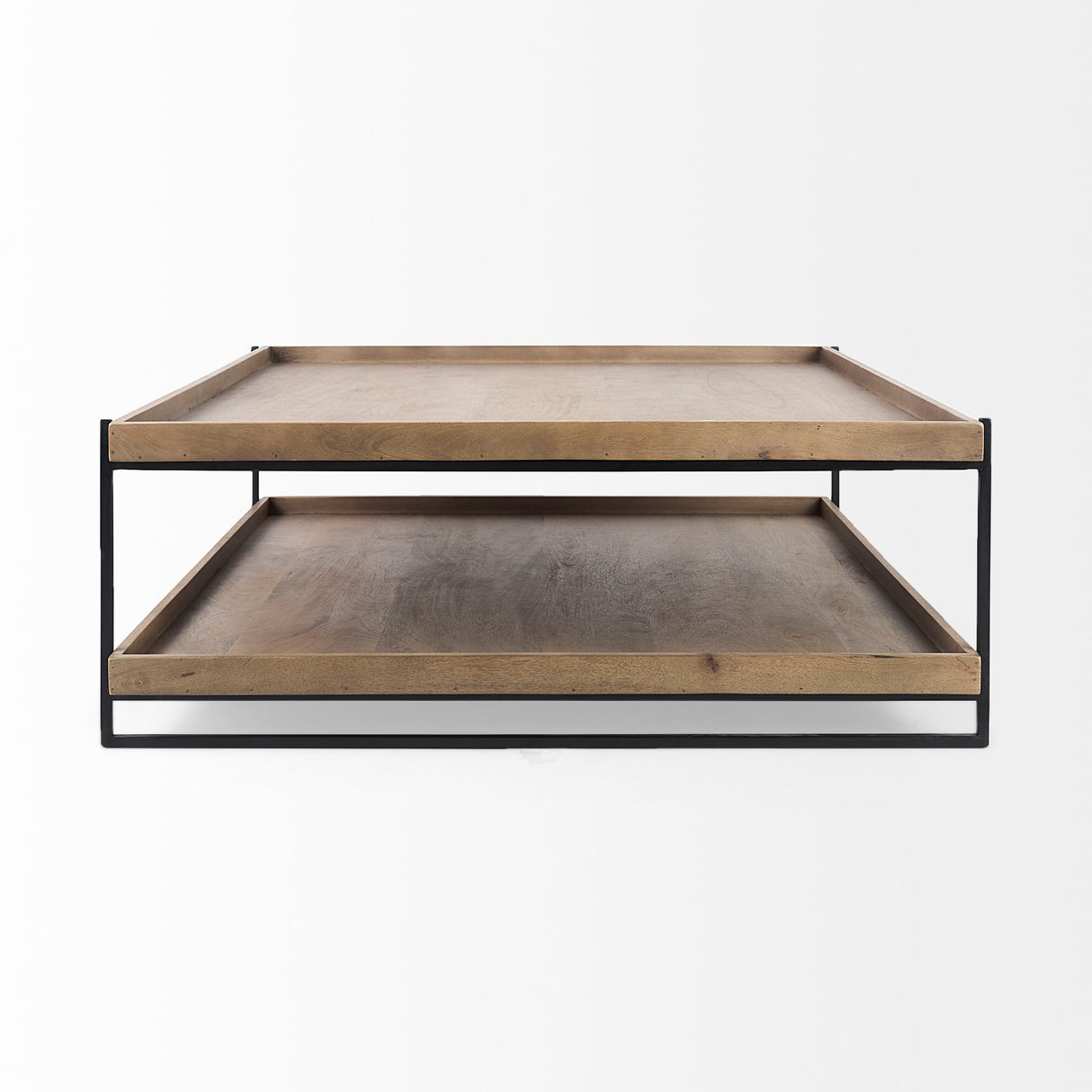 Trey 48x46 Rectangular Brown Solid Wood Top Table Black Metal Frame Two-Tier Coffee Table from Mercana - Luna Furniture