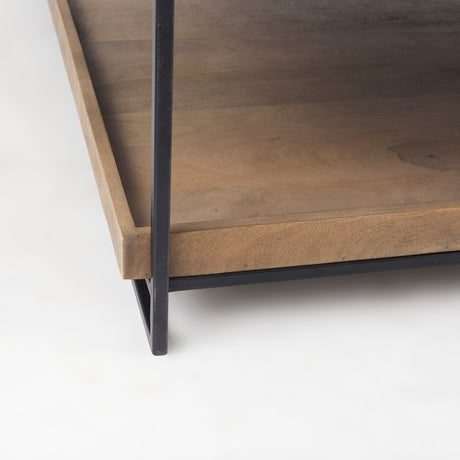 Trey 48x46 Rectangular Brown Solid Wood Top Table Black Metal Frame Two-Tier Coffee Table from Mercana - Luna Furniture