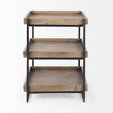 Trey III 20" x 26" Square Medium Brown Wooden Three-Tiered Black Iron Frame End/Side Table from Mercana - Luna Furniture