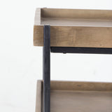 Trey III 20" x 26" Square Medium Brown Wooden Three-Tiered Black Iron Frame End/Side Table from Mercana - Luna Furniture