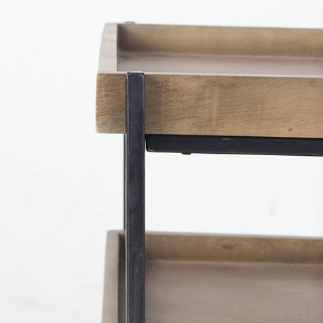 Trey III 20" x 26" Square Medium Brown Wooden Three-Tiered Black Iron Frame End/Side Table from Mercana - Luna Furniture