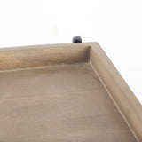 Trey III 20" x 26" Square Medium Brown Wooden Three-Tiered Black Iron Frame End/Side Table from Mercana - Luna Furniture
