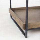 Trey III 20" x 26" Square Medium Brown Wooden Three-Tiered Black Iron Frame End/Side Table from Mercana - Luna Furniture