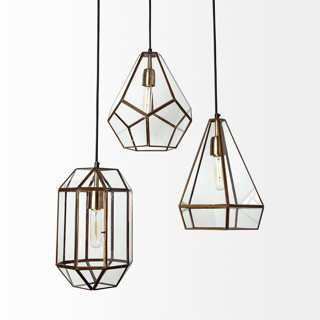 Prima 9.5x12.5 Gold Metal and Glass Pyramid Pendant Light from Mercana - Luna Furniture