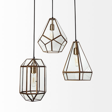 Prima 9.5x12.5 Gold Metal and Glass Pyramid Pendant Light from Mercana - Luna Furniture
