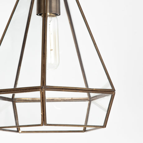 Prima 9.5x12.5 Gold Metal and Glass Pyramid Pendant Light from Mercana - Luna Furniture