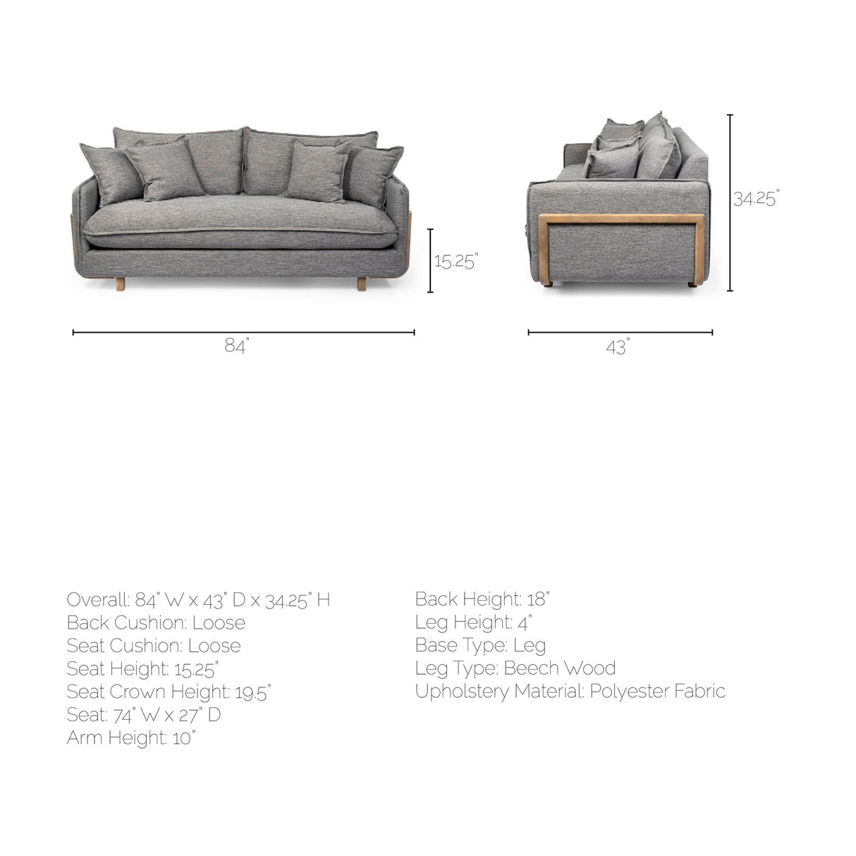 Roy I 84" Castlerock Gray Upholstered Three Seater Sofa from Mercana - Luna Furniture