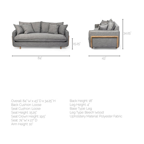 Roy I 84" Castlerock Gray Upholstered Three Seater Sofa from Mercana - Luna Furniture