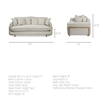 Roy I 84" Frost Gray Upholstered Three Seater Sofa from Mercana - Luna Furniture