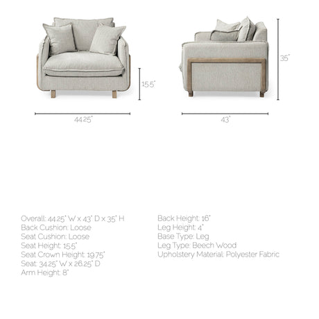 Roy II Frost Gray Upholstered and Brown Wood Frame Arm Chair from Mercana - Luna Furniture