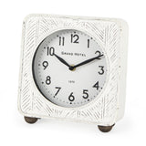 Karl 8.0L x 2.8W x 8.8H Rustic White Iron Rounded Square Table Clock from Mercana - Luna Furniture