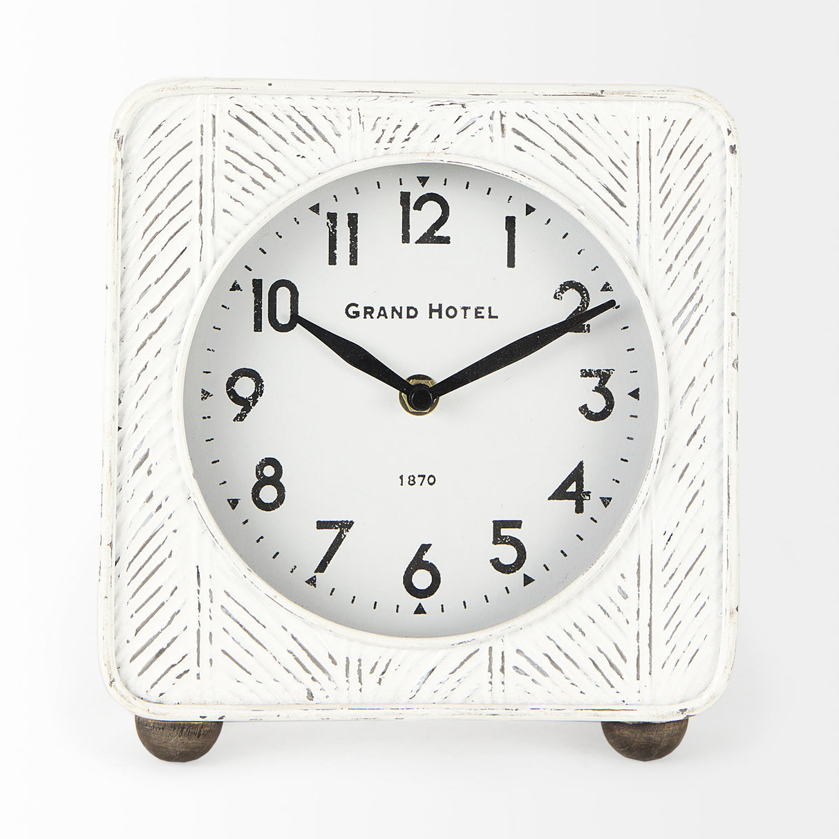Karl 8.0L x 2.8W x 8.8H Rustic White Iron Rounded Square Table Clock from Mercana - Luna Furniture