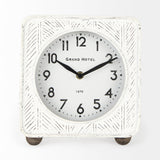 Karl 8.0L x 2.8W x 8.8H Rustic White Iron Rounded Square Table Clock from Mercana - Luna Furniture