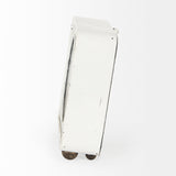 Karl 8.0L x 2.8W x 8.8H Rustic White Iron Rounded Square Table Clock from Mercana - Luna Furniture