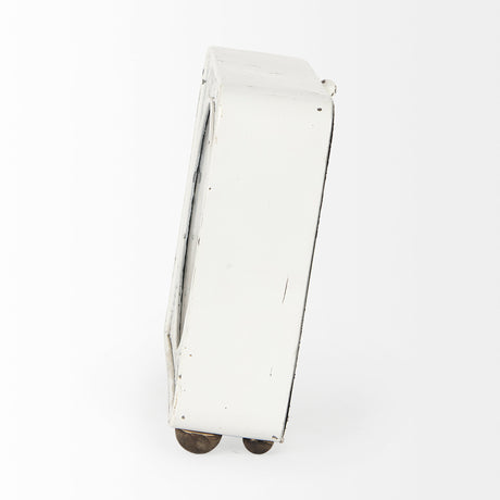 Karl 8.0L x 2.8W x 8.8H Rustic White Iron Rounded Square Table Clock from Mercana - Luna Furniture