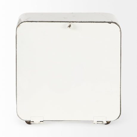 Karl 8.0L x 2.8W x 8.8H Rustic White Iron Rounded Square Table Clock from Mercana - Luna Furniture