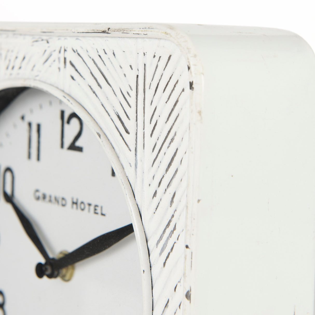 Karl 8.0L x 2.8W x 8.8H Rustic White Iron Rounded Square Table Clock from Mercana - Luna Furniture