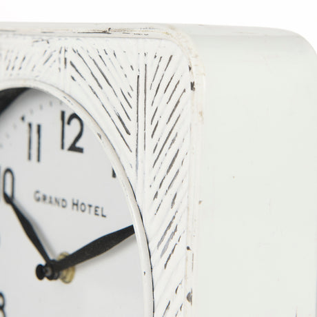 Karl 8.0L x 2.8W x 8.8H Rustic White Iron Rounded Square Table Clock from Mercana - Luna Furniture