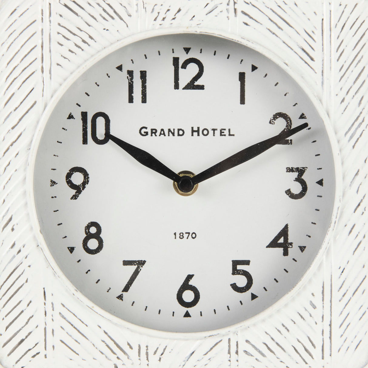 Karl 8.0L x 2.8W x 8.8H Rustic White Iron Rounded Square Table Clock from Mercana - Luna Furniture