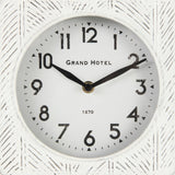 Karl 8.0L x 2.8W x 8.8H Rustic White Iron Rounded Square Table Clock from Mercana - Luna Furniture