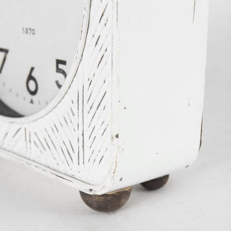 Karl 8.0L x 2.8W x 8.8H Rustic White Iron Rounded Square Table Clock from Mercana - Luna Furniture