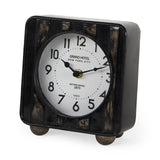 Karl 6.0L x 3.0W x 6.8H Rustic Black Iron Rounded Square Table Clock from Mercana - Luna Furniture