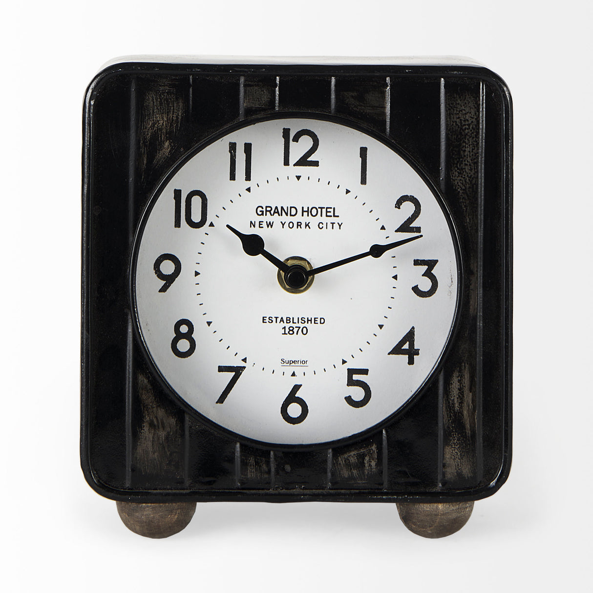 Karl 6.0L x 3.0W x 6.8H Rustic Black Iron Rounded Square Table Clock from Mercana - Luna Furniture