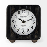 Karl 6.0L x 3.0W x 6.8H Rustic Black Iron Rounded Square Table Clock from Mercana - Luna Furniture