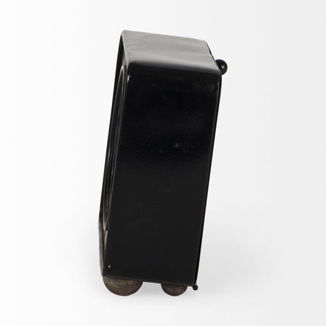 Karl 6.0L x 3.0W x 6.8H Rustic Black Iron Rounded Square Table Clock from Mercana - Luna Furniture