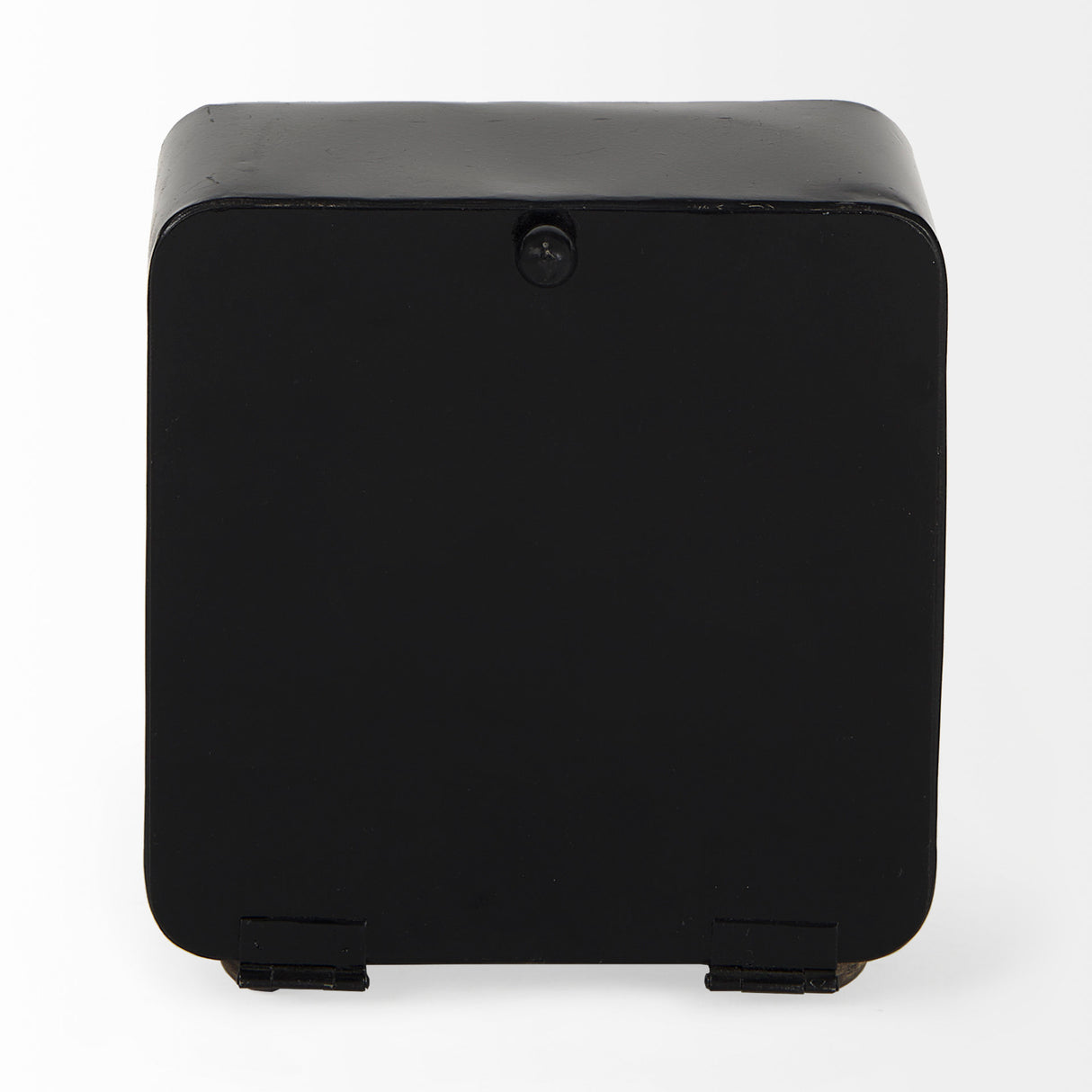 Karl 6.0L x 3.0W x 6.8H Rustic Black Iron Rounded Square Table Clock from Mercana - Luna Furniture