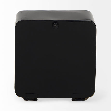 Karl 6.0L x 3.0W x 6.8H Rustic Black Iron Rounded Square Table Clock from Mercana - Luna Furniture