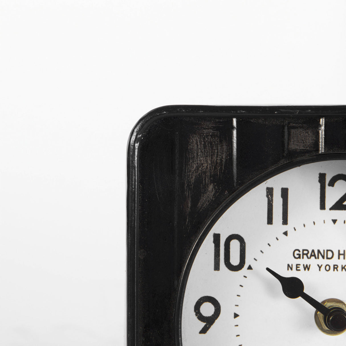 Karl 6.0L x 3.0W x 6.8H Rustic Black Iron Rounded Square Table Clock from Mercana - Luna Furniture