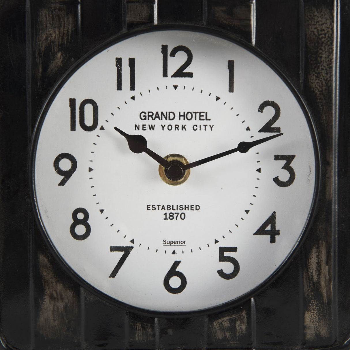 Karl 6.0L x 3.0W x 6.8H Rustic Black Iron Rounded Square Table Clock from Mercana - Luna Furniture