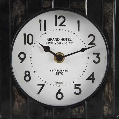 Karl 6.0L x 3.0W x 6.8H Rustic Black Iron Rounded Square Table Clock from Mercana - Luna Furniture