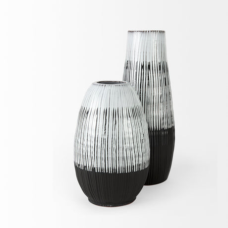 Tanami I Tall Dark Brown/White Ceramic Vase from Mercana - Luna Furniture