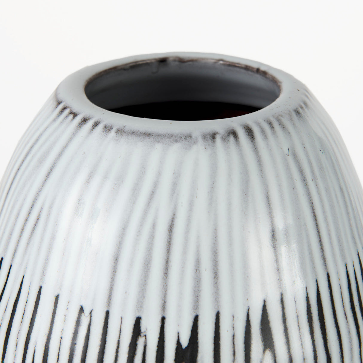 Tanami II Short Dark Brown/White Glazed Ceramic Vase from Mercana - Luna Furniture