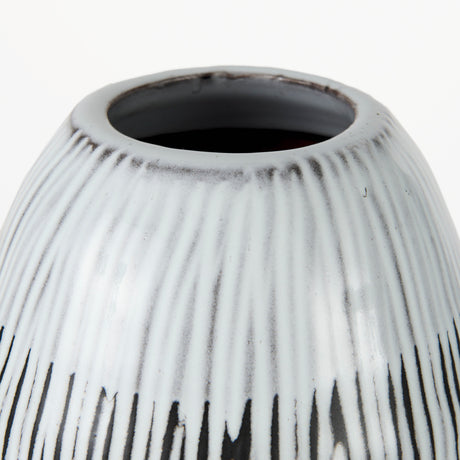 Tanami II Short Dark Brown/White Glazed Ceramic Vase from Mercana - Luna Furniture