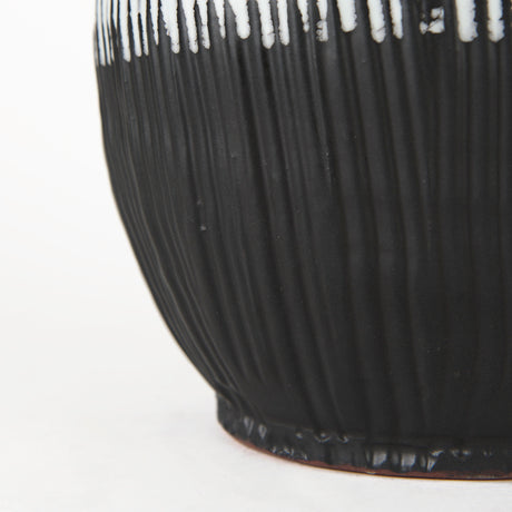 Tanami II Short Dark Brown/White Glazed Ceramic Vase from Mercana - Luna Furniture