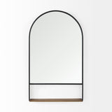Cora 24.0L x 3.9W x 40.0H Black Metal Frame W/ Brown Wooden Shelf Arched Wall Mirror from Mercana - Luna Furniture