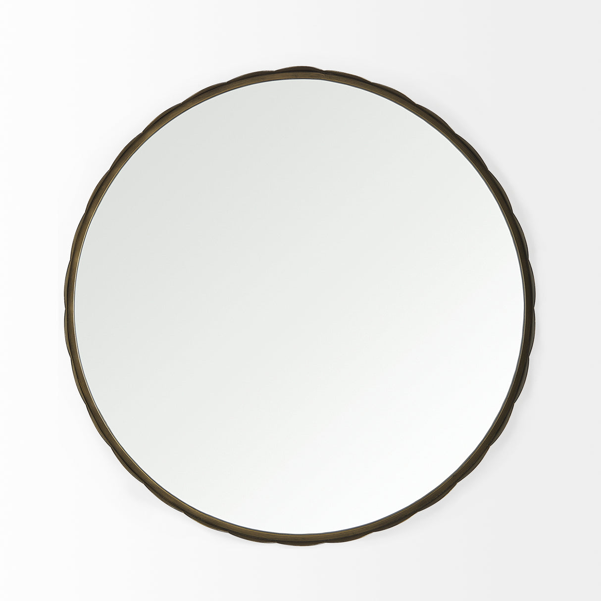 Adelaide 29.7" Gold Metal Scallop Edge Round Mirror from Mercana - Luna Furniture