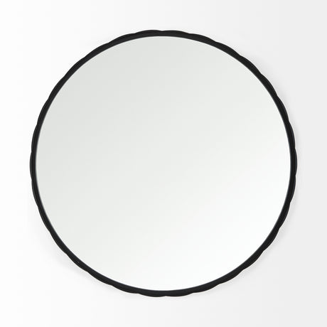 Adelaide 29.7"Black Metal Scallop Edge Round Mirror from Mercana - Luna Furniture
