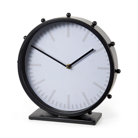 Marian 11.0L x 3.1W x 11.0H Black Studded Round Table Clock from Mercana - Luna Furniture