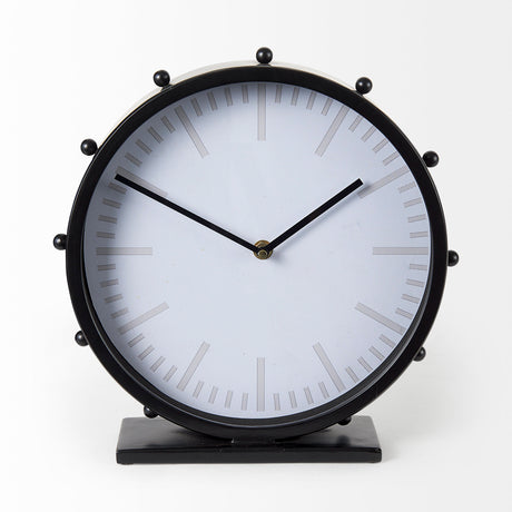 Marian 11.0L x 3.1W x 11.0H Black Studded Round Table Clock from Mercana - Luna Furniture